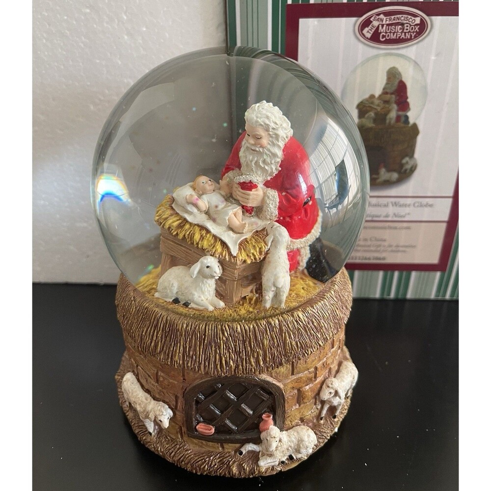 The San Francisco Music Box Company Musical Water Globe - Santa And Baby